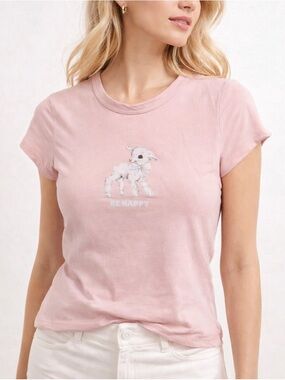 NWT Baby Pink "Be Happy" Lamb Graphic Tee Coquette Kawaii Y2K Top - Medium